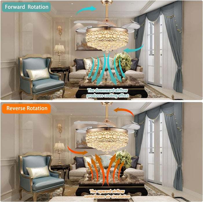 42 in. Dimmable Crystal Fandelier with Lights and Remote, Invisible Retractable Chandelier Ceiling Fan for Bedroom Living Room Dining Room-3-ErisView