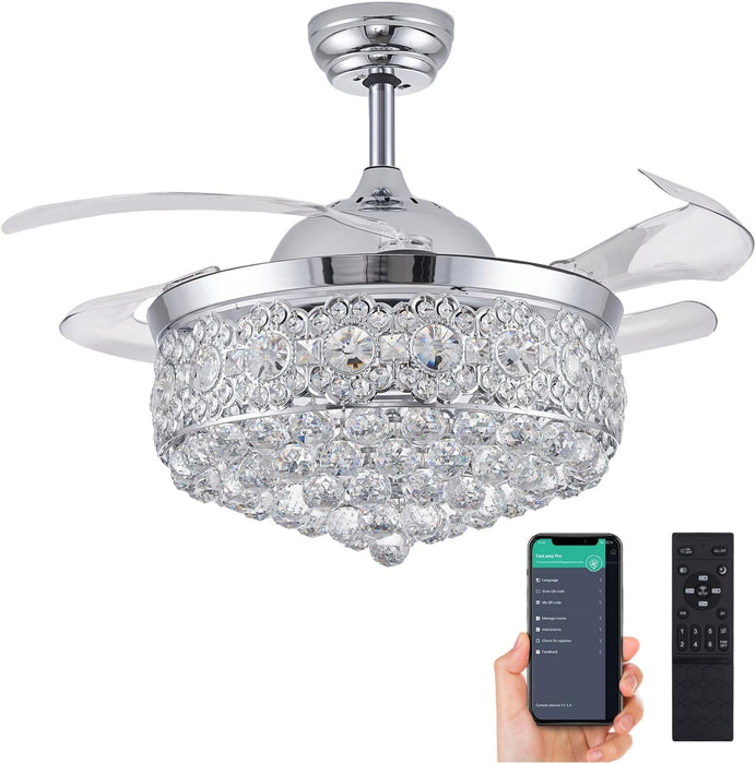 42 in. Dimmable Crystal Fandelier with Lights and Remote, Invisible Retractable Chandelier Ceiling Fan for Bedroom Living Room Dining Room-8-ErisView