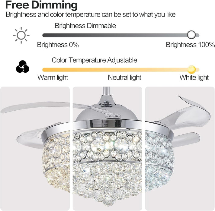 42 in. Dimmable Crystal Fandelier with Lights and Remote, Invisible Retractable Chandelier Ceiling Fan for Bedroom Living Room Dining Room-9-ErisView