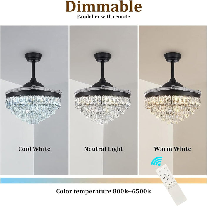 42 in. Dimmable Fandelier for Bedroom, Crystal Chandelier Ceiling Fan, Retractable Blade Ceiling Fan with Light and Remote-5-ErisView