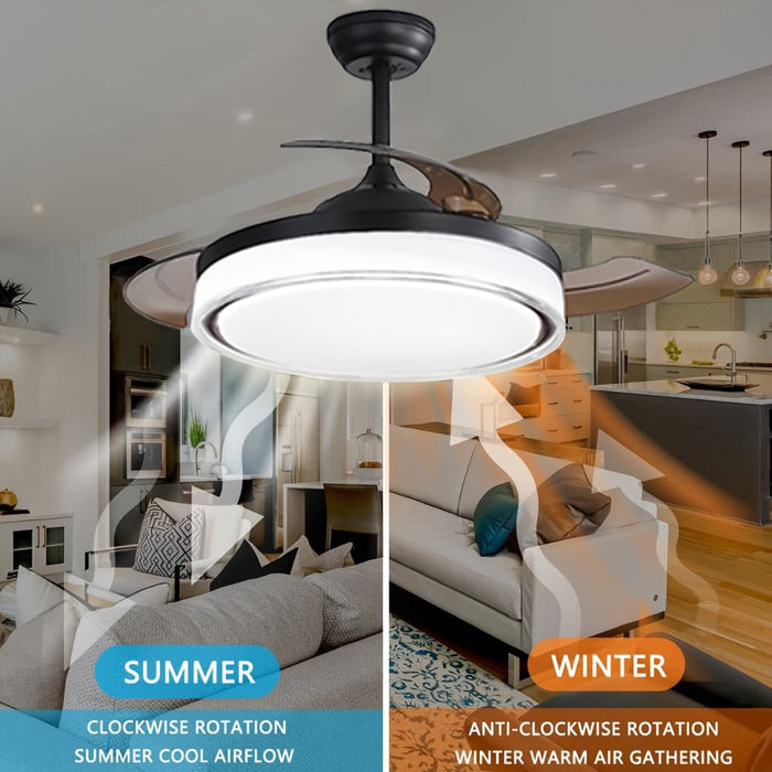 42 in. Dimming LED Ceiling Fan with Light Remote Control, Modern Silent Semi-Flush Mount Ceiling Fan for Living Room Bedroom-ErisView