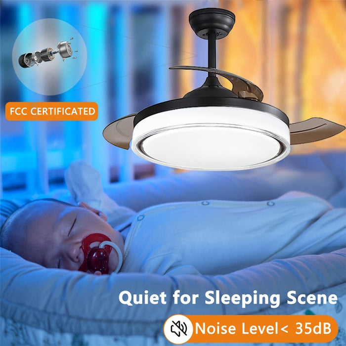 42 in. Dimming LED Ceiling Fan with Light Remote Control, Modern Silent Semi-Flush Mount Ceiling Fan for Living Room Bedroom-ErisView