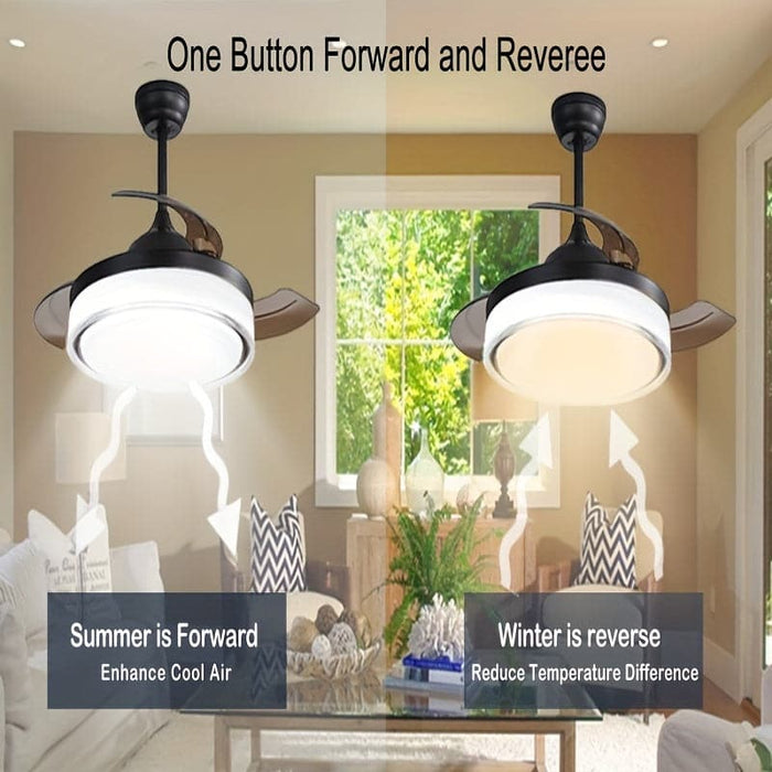 42 in. Dimming LED Ceiling Fan with Light Remote Control, Modern Silent Semi-Flush Mount Ceiling Fan for Living Room Bedroom-ErisView