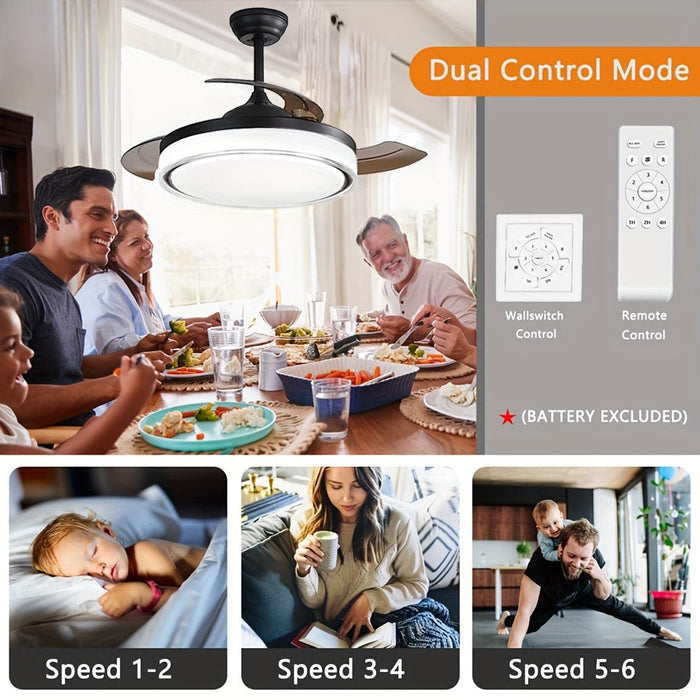 42 in. Dimming LED Ceiling Fan with Light Remote Control, Modern Silent Semi-Flush Mount Ceiling Fan for Living Room Bedroom-ErisView