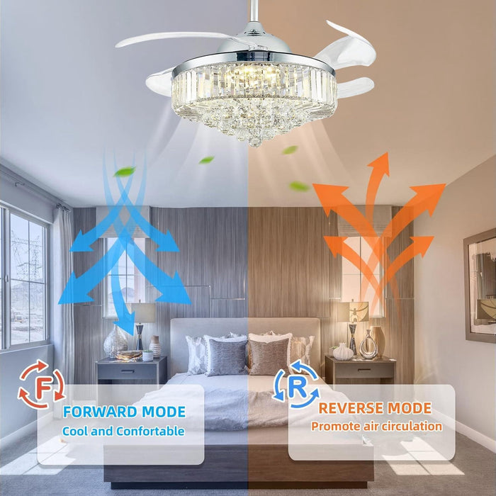 42 in. Fandelier Ceiling Fan with Light, Chrome Crystal Retractable Chandelier Fan, Living Room Ceiling Fan with Light, Dining Room Ceiling Fan -4-ErisView