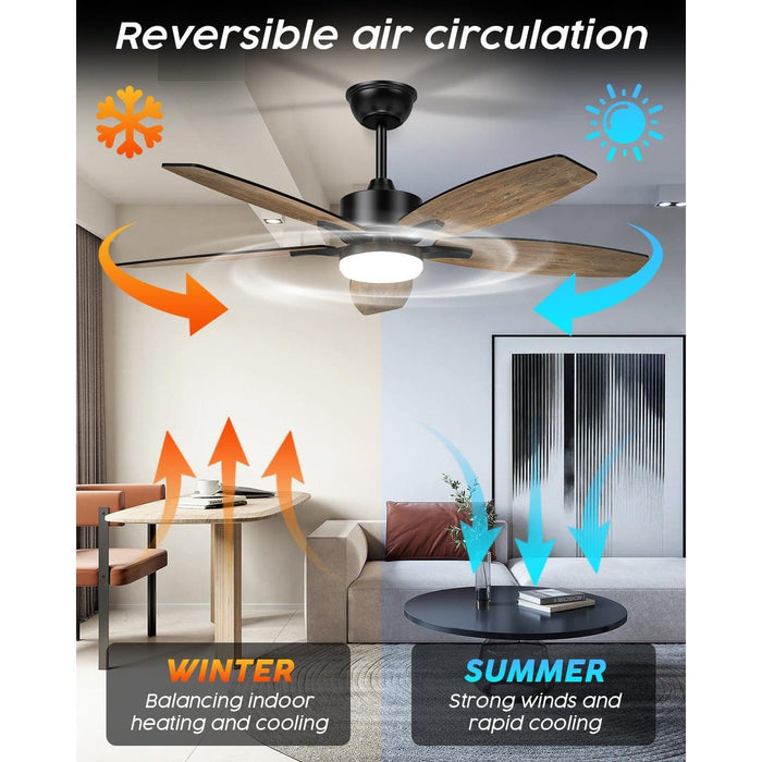 42 in. Farmhouse Ceiling Fan with Light, Small Modern Black Ceiling Fan with Light and Remote for Bedroom Living Room-2-ErisView
