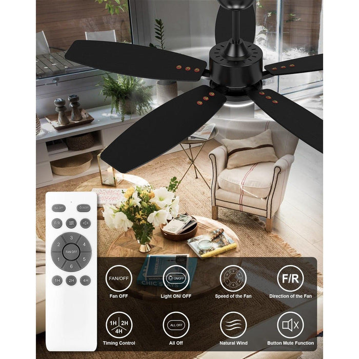 42 in. Farmhouse Ceiling Fan with Light, Small Modern Black Ceiling Fan with Light and Remote for Bedroom Living Room-3-ErisView