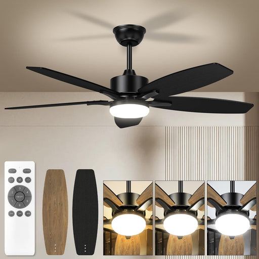42 in. Farmhouse Ceiling Fan with Light, Small Modern Black Ceiling Fan with Light and Remote for Bedroom Living Room-1-ErisView