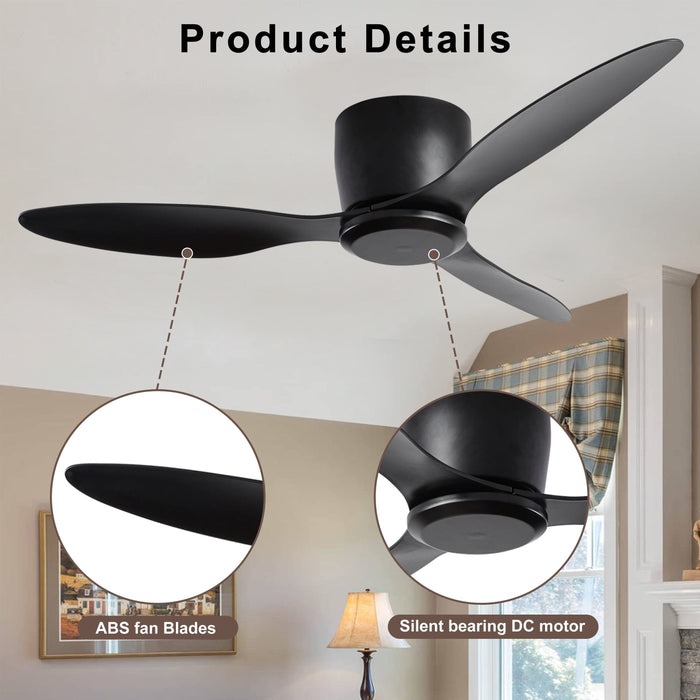 42 in. Flush Mount Ceiling Fan with Remote, Reversible Low Profile Ceiling Fan without Light for Living Room Kitchen Bedroom-ErisView