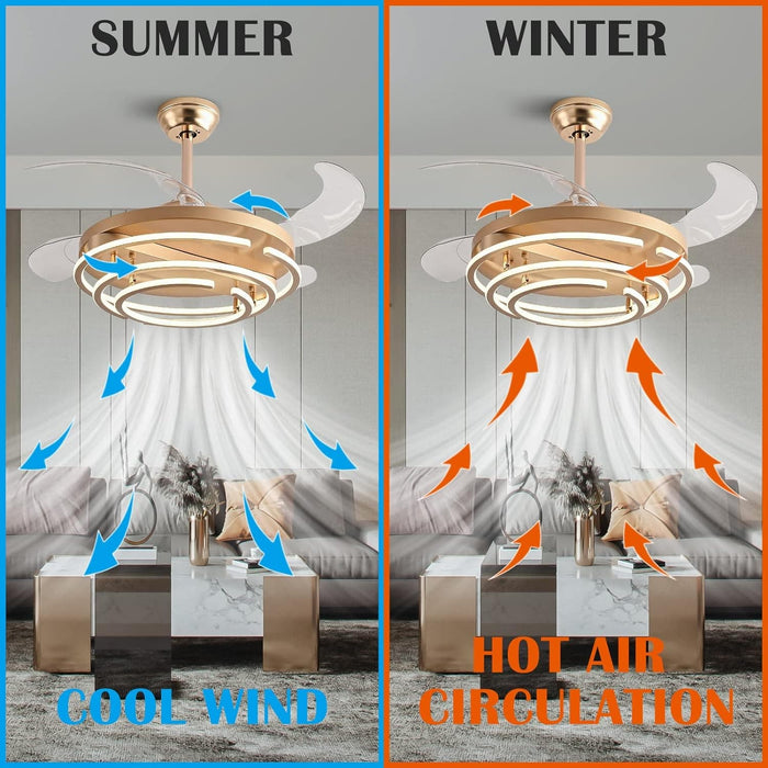 42 in. Gold Chandelier Ceiling Fan with Light and Remote, Retractable Blade Ceiling Fans for Bedroom Living Dining Room, Decorative Ceiling Fan with Light-3-ErisView