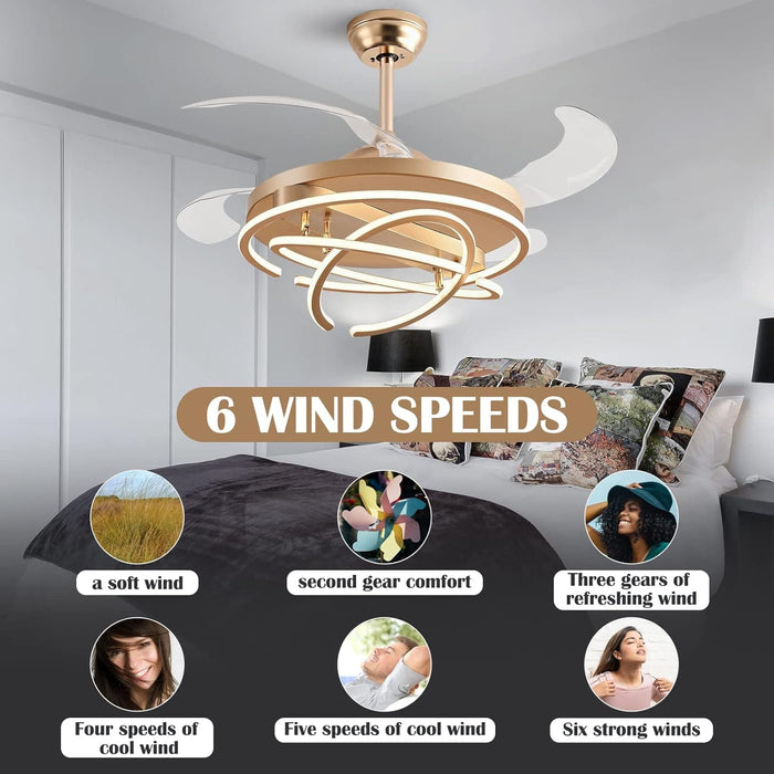 42 in. Gold Chandelier Ceiling Fan with Light and Remote, Retractable Blade Ceiling Fans for Bedroom Living Dining Room, Decorative Ceiling Fan with Light-4-ErisView