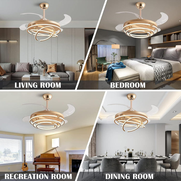 42 in. Gold Chandelier Ceiling Fan with Light and Remote, Retractable Blade Ceiling Fans for Bedroom Living Dining Room, Decorative Ceiling Fan with Light-6-ErisView
