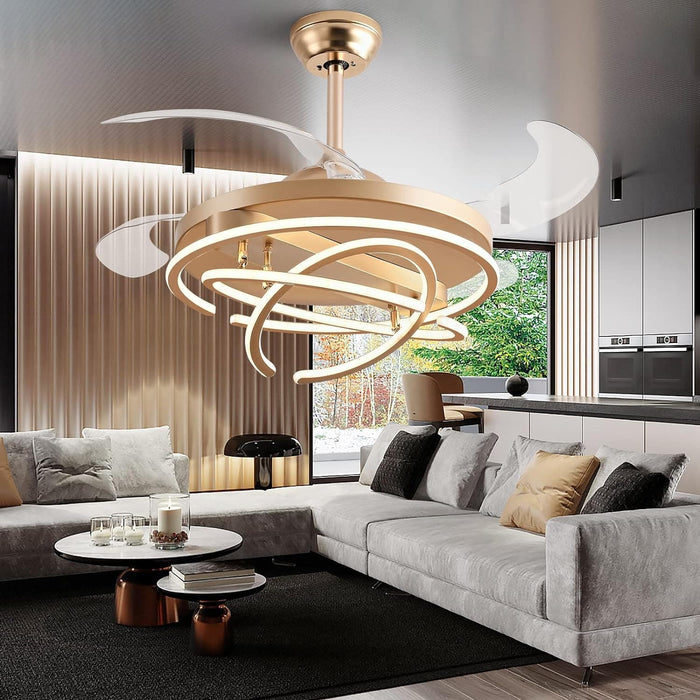 42 in. Gold Chandelier Ceiling Fan with Light and Remote, Retractable Blade Ceiling Fans for Bedroom Living Dining Room, Decorative Ceiling Fan with Light-1-ErisView