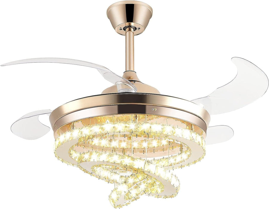 42 in. Gold Crystal Ceiling Fan with Lights, Modern Rings Crystal Chandeliers Ceiling Fan with Remote, Dimmable Invisible Fandelier Ceiling Fan-10-ErisView