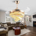 42 in. Gold Crystal Ceiling Fan with Lights, Modern Rings Crystal Chandeliers Ceiling Fan with Remote, Dimmable Invisible Fandelier Ceiling Fan-8-ErisView