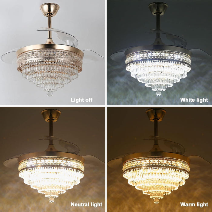 42 in. Gold Dimmable LED Invisible Fandelier with Light, Modern LED Crystal Ceiling Fan-4-ErisView