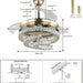 42 in. Gold Dimmable Remote Ceiling Fan with Light, Crystal Modern Chandelier Fan, Silent Retractable Fandelier with Timer Function-6-ErisView