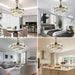 42 in. Gold Dimmable Remote Ceiling Fan with Light, Crystal Modern Chandelier Fan, Silent Retractable Fandelier with Timer Function-7-ErisView