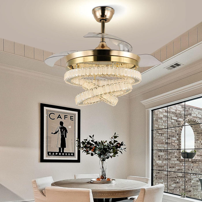 42 in. Gold Modern Crystal Ceiling Fan with Lights, Dimmable Fandelier for Bedroom, Retractable Crystal Chandelier Ceiling Fan for Dining Room-3-ErisView