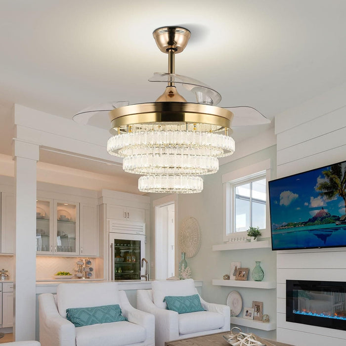 42 in. Gold Modern Crystal Ceiling Fan with Lights, Dimmable Fandelier for Bedroom, Retractable Crystal Chandelier Ceiling Fan for Dining Room-4-ErisView
