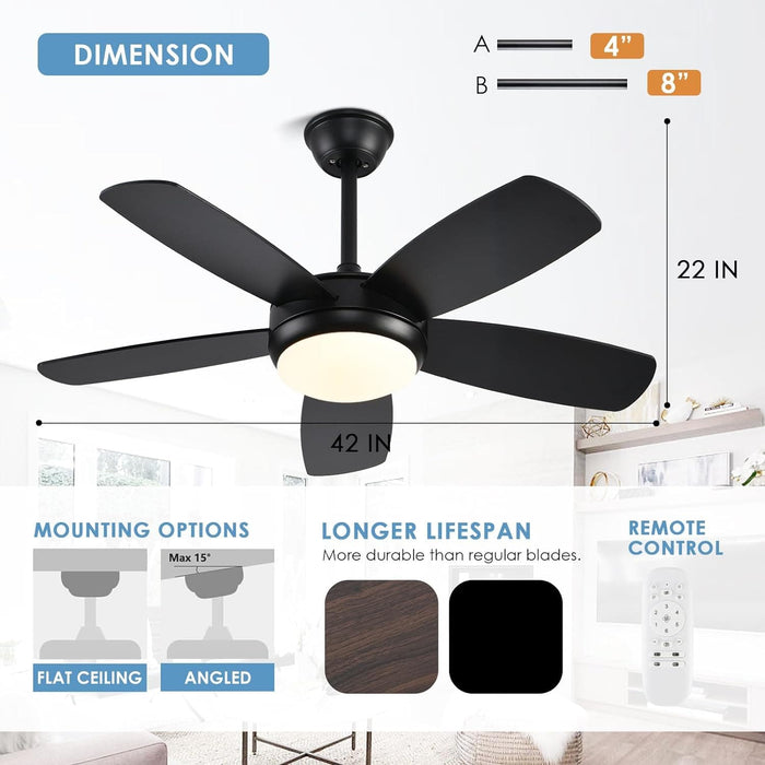 42 in. Indoor Outdoor Black Ceiling Fan, Outdoor Ceiling Fan with Light and Remote, Dimmable Ceiling Fan and Light, Noiseless Bedroom Ceiling Fans-6-ErisView