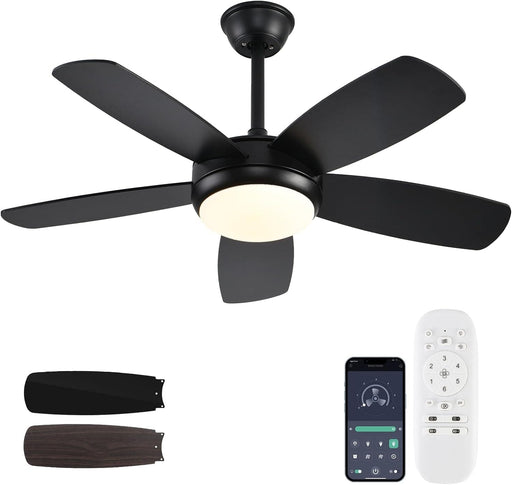 42 in. Indoor Outdoor Black Ceiling Fan, Outdoor Ceiling Fan with Light and Remote, Dimmable Ceiling Fan and Light, Noiseless Bedroom Ceiling Fans-1-ErisView