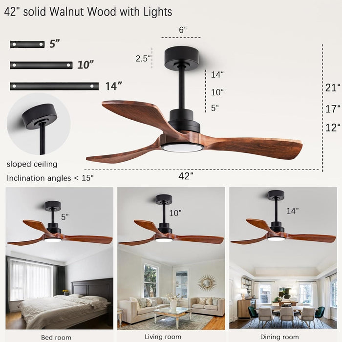 42 in. Indoor Wood Ceiling Fan with Light and Remote for Living Room Office, Farmhouse Black Outdoor Ceiling Fan, Outdoor Patio Fans-2-ErisView