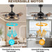 42 in. Industrial Retractable Ceiling Fan with Lights and Remote, Fandelier for Bedroom, Black Farmhouse Caged Ceiling Fan for Living Room Restaurant -2-ErisView