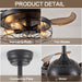 42 in. Industrial Retractable Ceiling Fan with Lights and Remote, Fandelier for Bedroom, Black Farmhouse Caged Ceiling Fan for Living Room Restaurant -6-ErisView