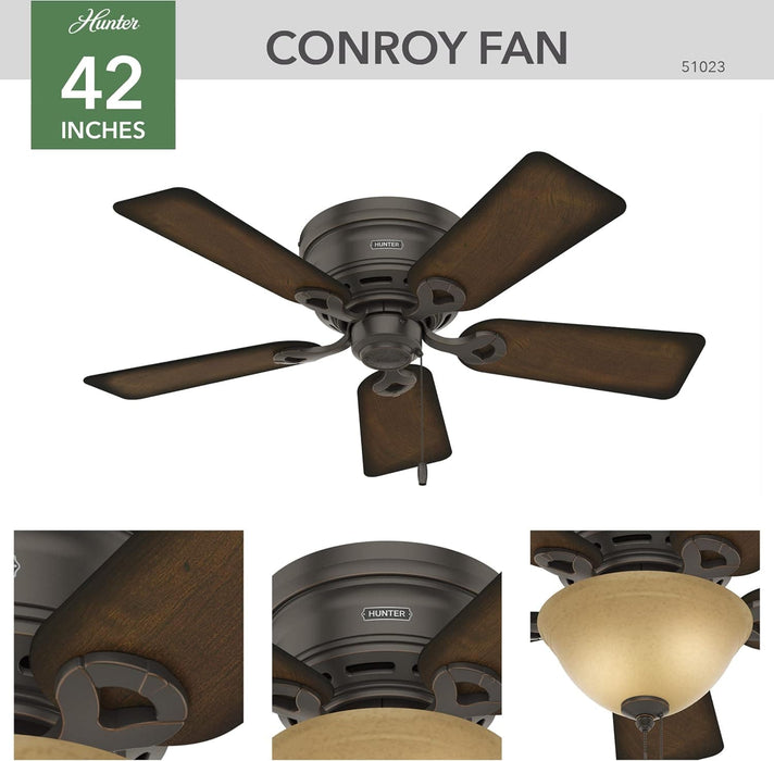 42 in. Low Profile Ceiling Fan with LED Light Kit and Pull Chain, Hugger Ceiling Fan with Light-2-ErisView