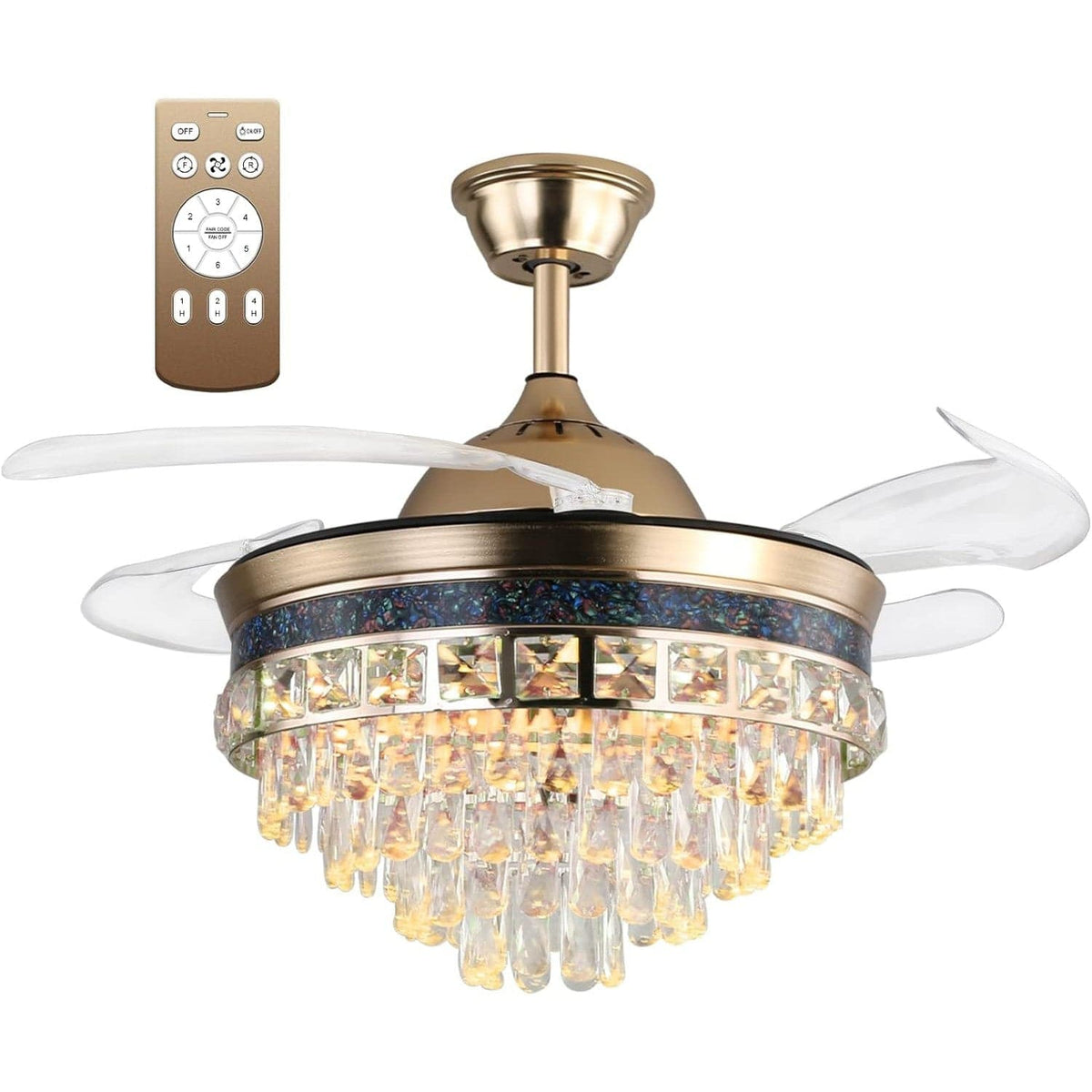 42 in. Luxury Crystal Ceiling Fan with Light and Bluetooth Speaker, Cr ...