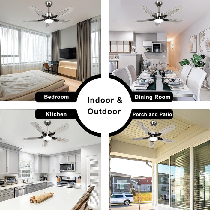 42 in. Modern Ceiling Fan for Porch Patio, Ceiling Fan with LED Light and Remote, Quiet Small Ceiling Fan for Bedroom Kitchen, Brushed Nickel Ceiling Fan-2-ErisView