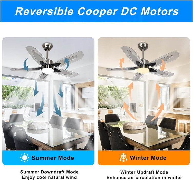 42 in. Modern Ceiling Fan for Porch Patio, Ceiling Fan with LED Light and Remote, Quiet Small Ceiling Fan for Bedroom Kitchen, Brushed Nickel Ceiling Fan-5-ErisView