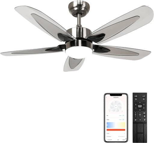 42 in. Modern Ceiling Fan for Porch Patio, Ceiling Fan with LED Light and Remote, Quiet Small Ceiling Fan for Bedroom Kitchen, Brushed Nickel Ceiling Fan-1-ErisView