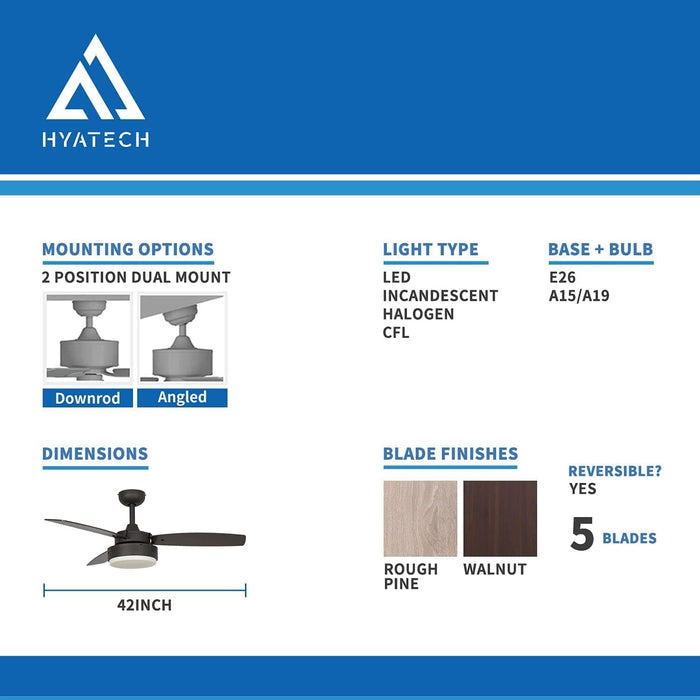 42 in. Modern Ceiling Fan with Light and Remote, Reversible Ceiling Fan for Living Room Bedroom Basement Kitchen, Oil Rubbed Bronze Ceiling Fan-3-ErisView