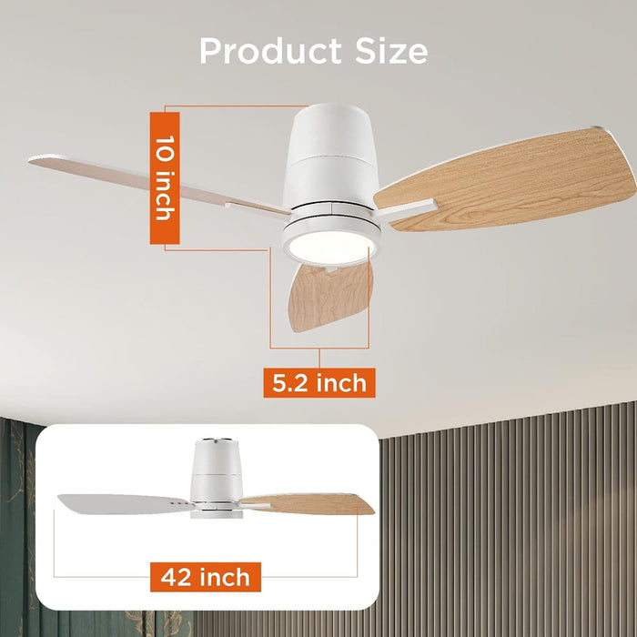 42 in. Modern Ceiling Fan with Lights and Remote, Reversible Quiet Low Profile Ceiling Fan for Bedroom Living Room Dining Room, Office Ceiling Fan-5-ErisView