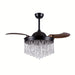 42 in. Modern Downrod Mount Ceiling Fan with Light Remote Control Crystal Shade-Black-ErisView