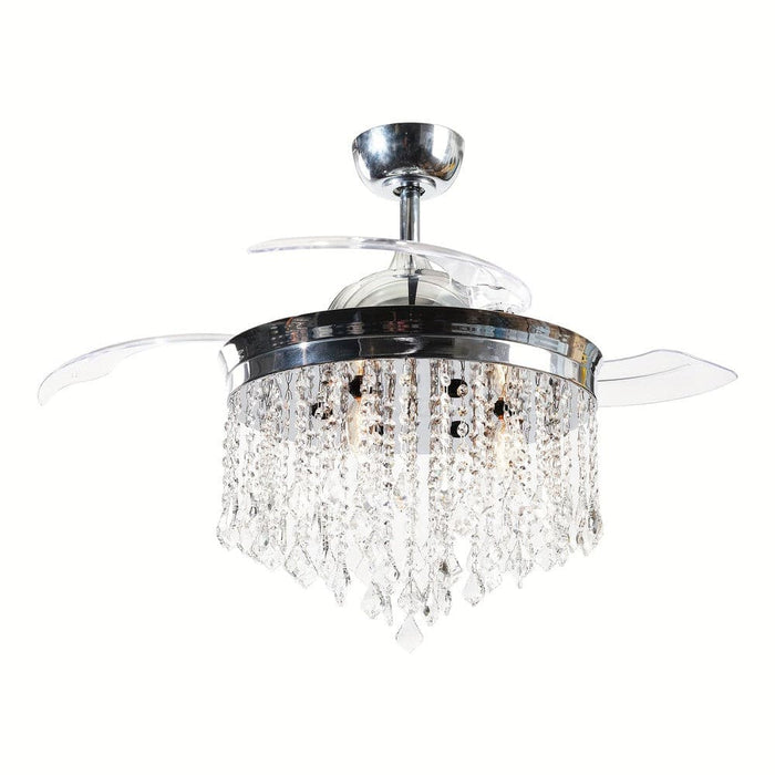 42 in. Modern Downrod Mount Ceiling Fan with Light Remote Control Crystal Shade-Chrome-ErisView