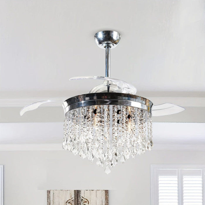 42 in. Modern Downrod Mount Ceiling Fan with Light Remote Control Crystal Shade-ErisView