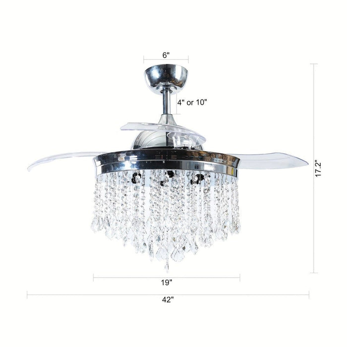 42 in. Modern Downrod Mount Ceiling Fan with Light Remote Control Crystal Shade-ErisView