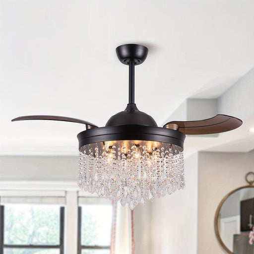 42 in. Modern Downrod Mount Ceiling Fan with Light Remote Control Crystal Shade-ErisView
