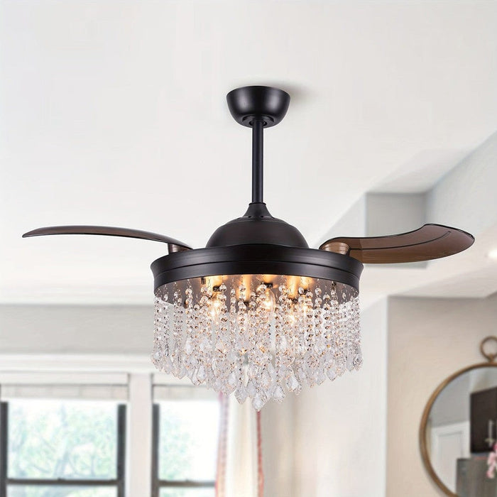 42 in. Modern Downrod Mount Ceiling Fan with Light Remote Control Crystal Shade-ErisView