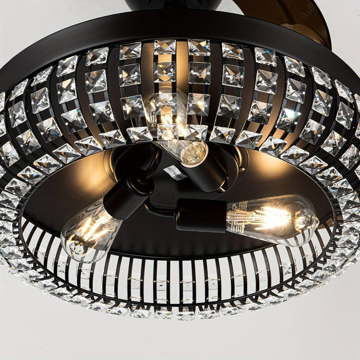 42 in. Modern Downrod Mount Ceiling Fan with Light and Remote Control, 3-Blade Ceiling Fan with Crystal Shade-ErisView