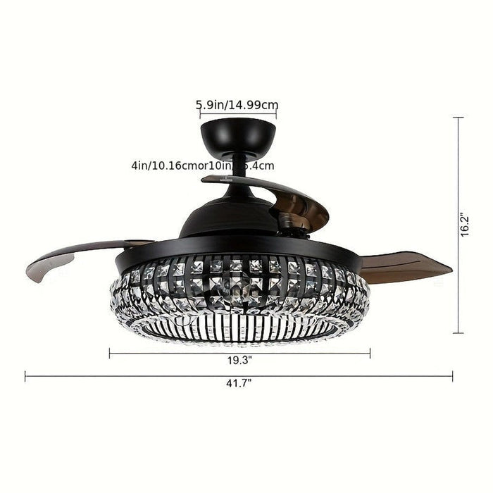 42 in. Modern Downrod Mount Ceiling Fan with Light and Remote Control, 3-Blade Ceiling Fan with Crystal Shade-ErisView
