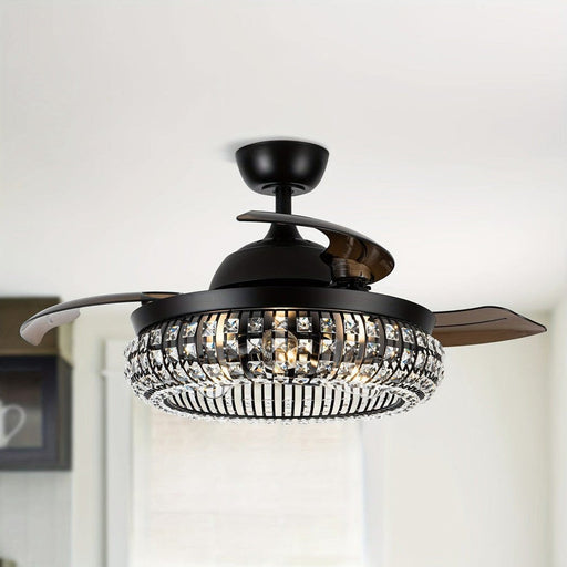 42 in. Modern Downrod Mount Ceiling Fan with Light and Remote Control, 3-Blade Ceiling Fan with Crystal Shade-ErisView