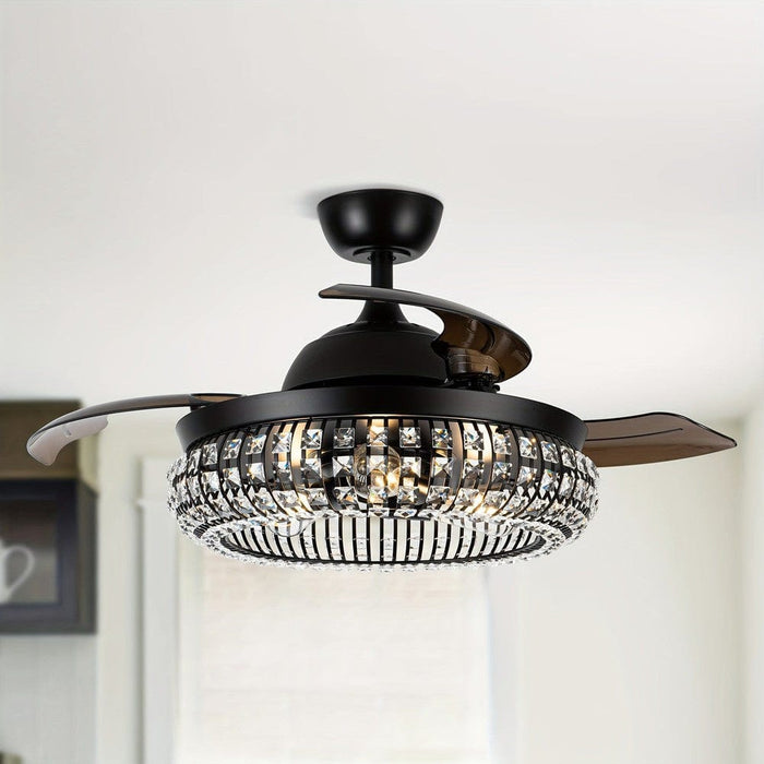 42 in. Modern Downrod Mount Ceiling Fan with Light and Remote Control, 3-Blade Ceiling Fan with Crystal Shade-ErisView
