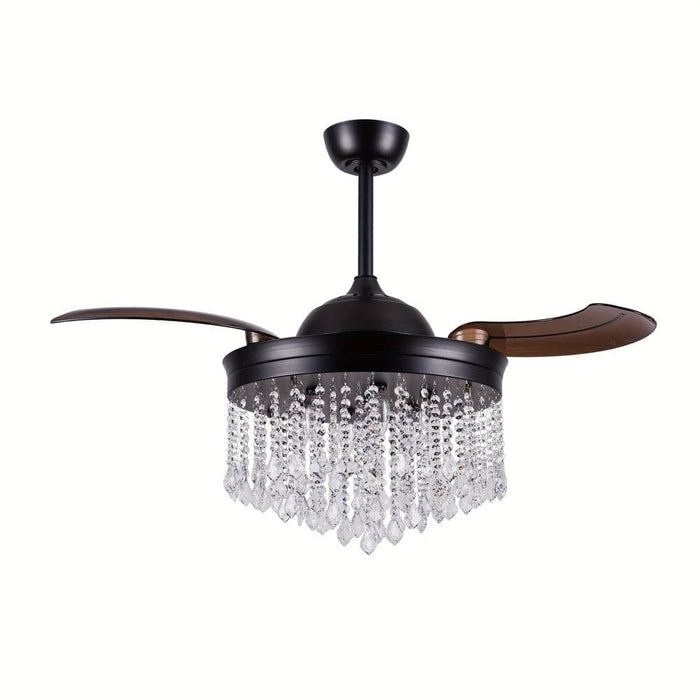 42 in. Modern Downrod Mount Ceiling Fan with Light and Remote Control, Rain Drop Crystal Ceiling Fan-Black-ErisView