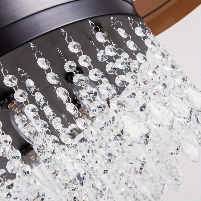 42 in. Modern Downrod Mount Ceiling Fan with Light and Remote Control, Rain Drop Crystal Ceiling Fan-ErisView