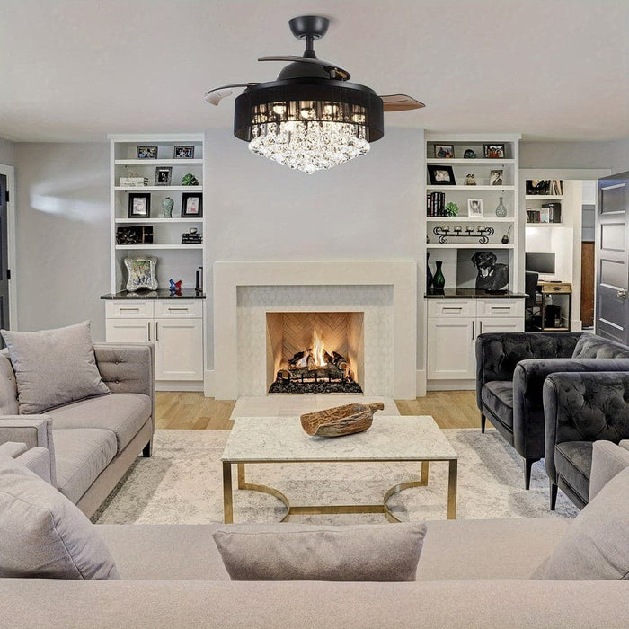 42 in. Modern Downrod Mount Crystal Ceiling Fan with Light and Remote Control, Farmhouse Low Profile Ceiling Fan for Living Room BedRoom-ErisView