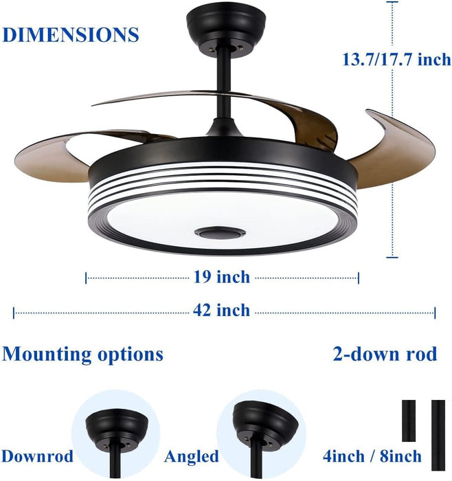 42 in. Modern Fan with Light, Retractable Blade Ceiling Fan with Light and Remote, Bluetooth Speaker, Smart RGB LED Living Room Fan with Light-2-ErisView